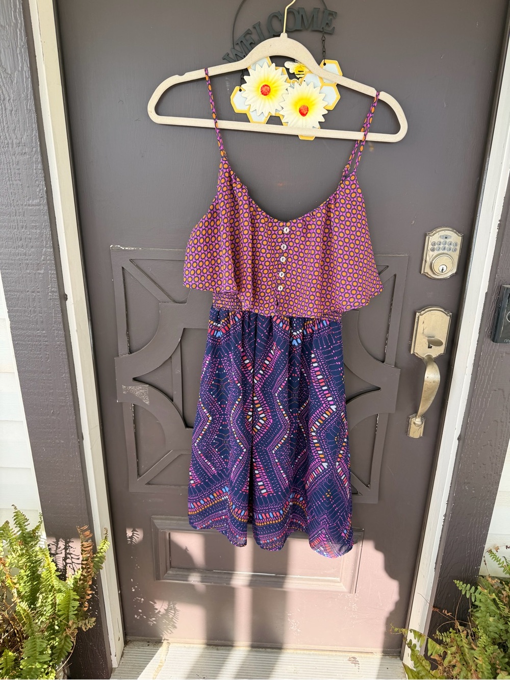 Purple & Pink Patterned Midi Dress